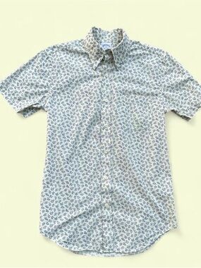 Brooks Brothers Regent Fit Short Sleeve Shirt XS Cream Blue Floral Botanical